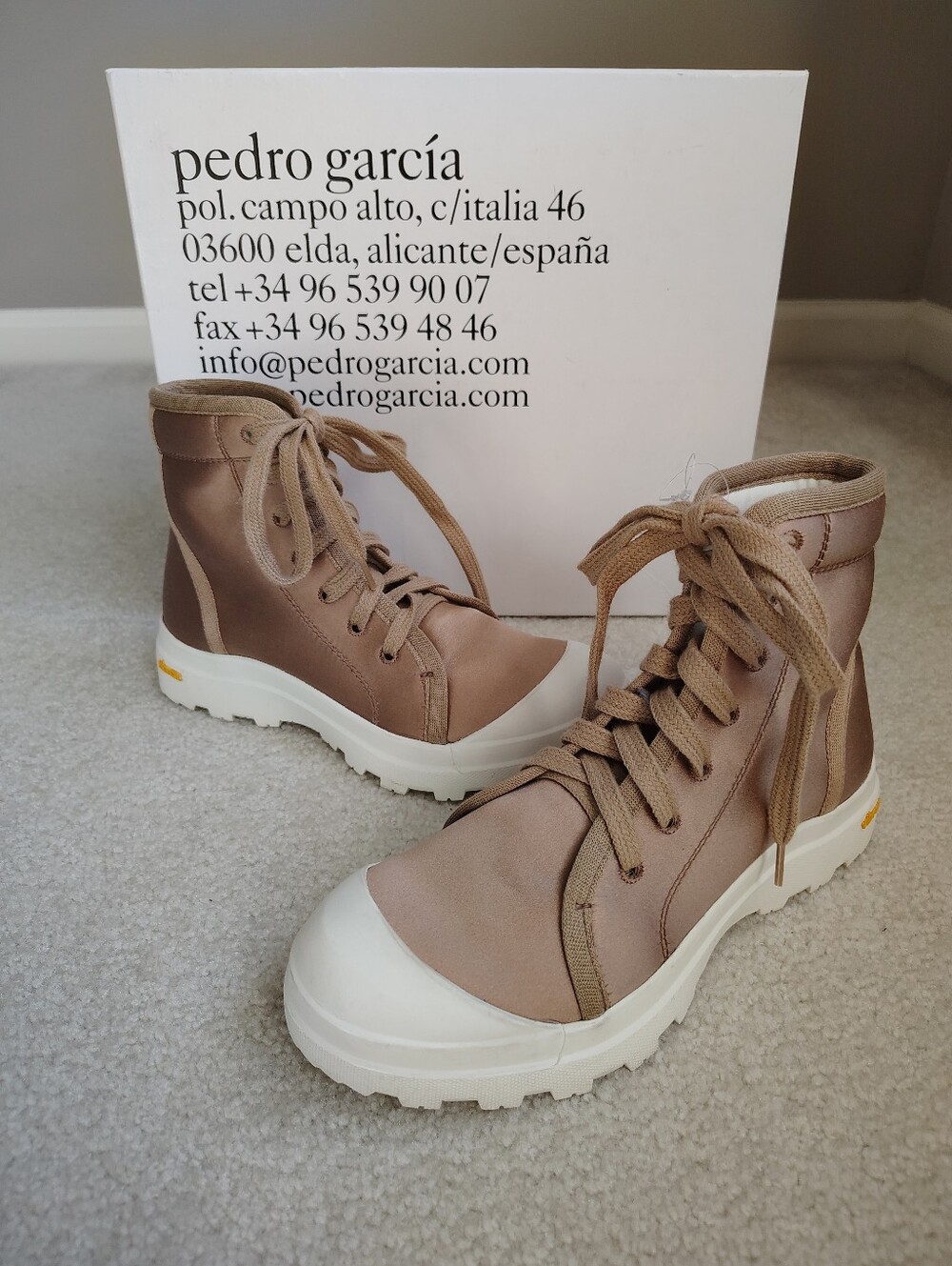 NWT Pedro Garcia Vesta Camel Chunky Lugs Satin High Top Sneakers